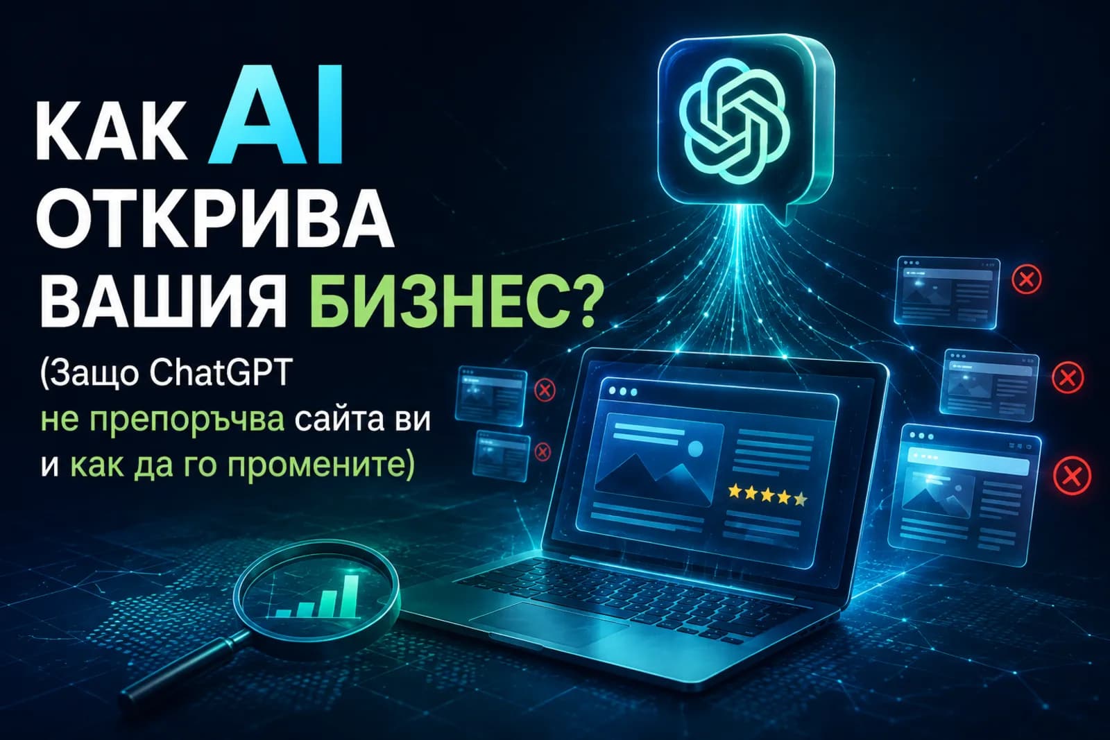 Как AI открива вашия бизнес? Защо ChatGPT не препоръчва сайта ви и как да го промените — SEO | Singularity Edge Studio