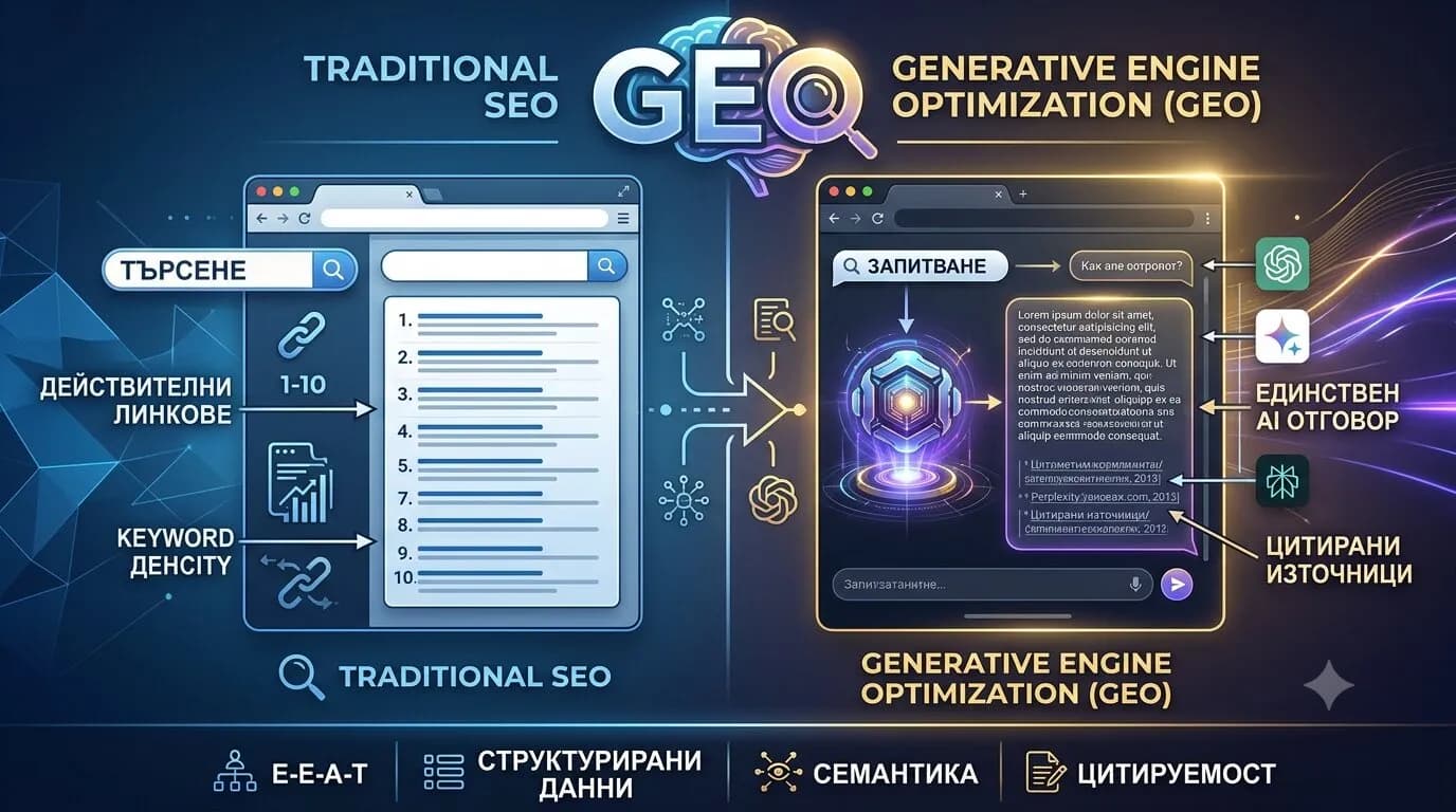 GEO — Generative Engine Optimization: Как да оптимизираме сайта за ChatGPT, Gemini и Perplexity